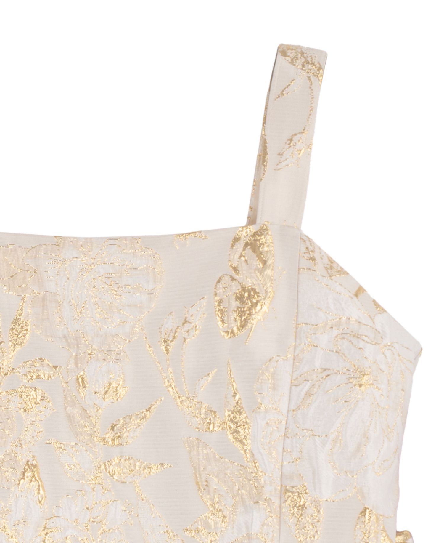 Girls' 7-16 Brocade Princess Bodice Square Neck Fit & Flare Metallic Floral Dress