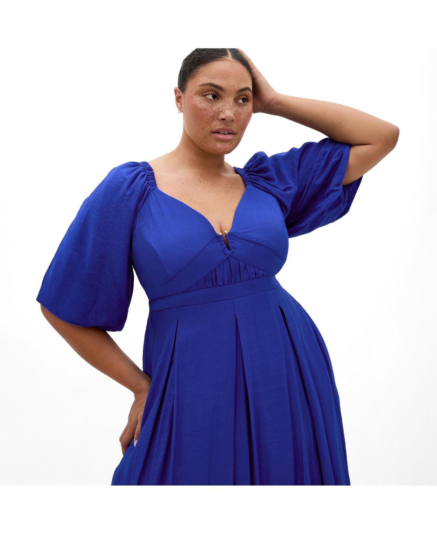 Plus Size Sheree Puff-Sleeve A-Line Midi Dress