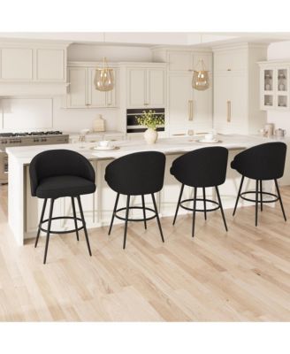 Bar Stools Set of 4, 360 degrees Swivel Counter Height with Back, Polyester Knit Upholstered 25.4&iquest; Chair, Metal Frame with Footrest