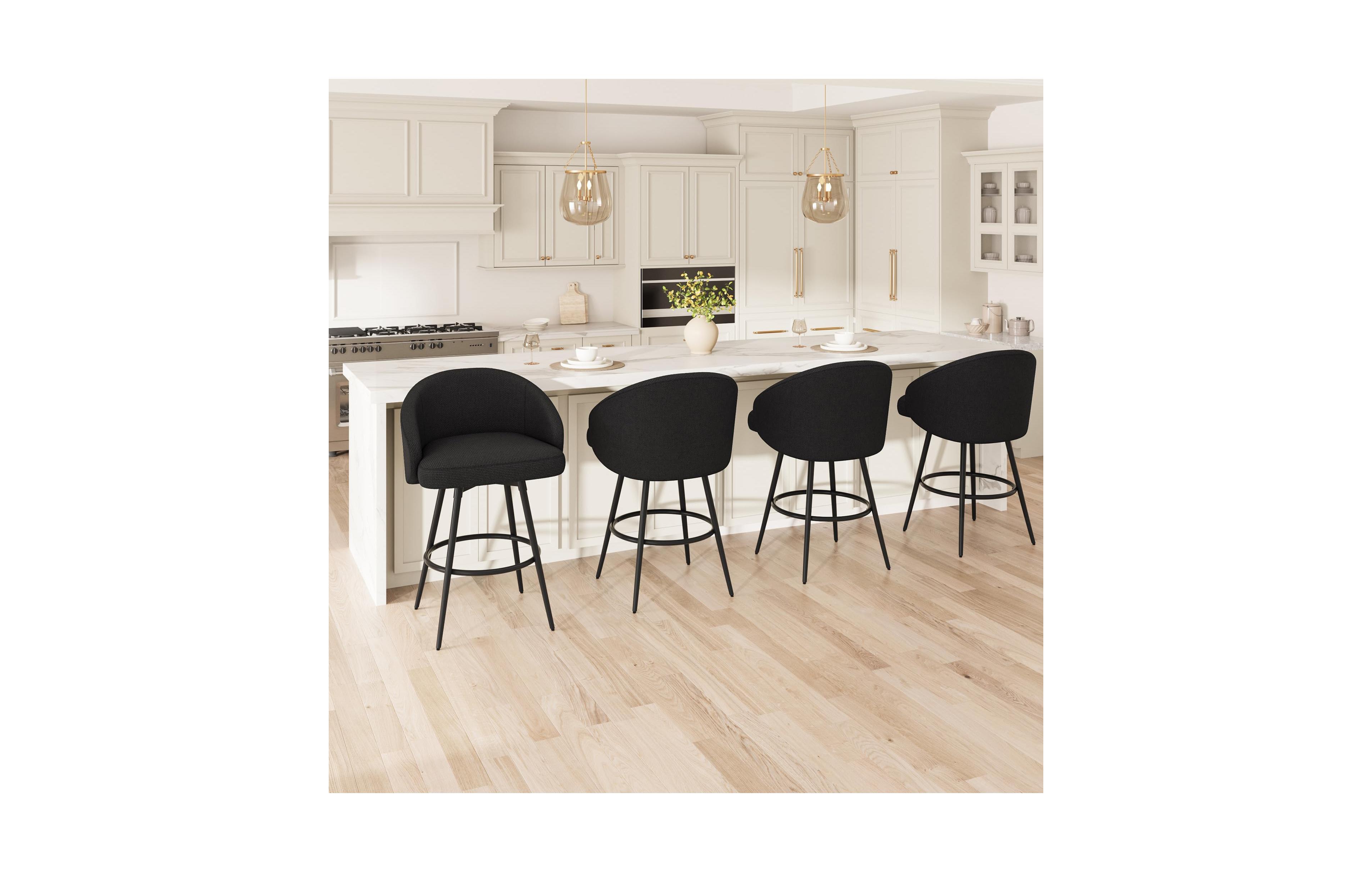 homfan Bar Stools Set of 4, 360 degrees Swivel Counter Height with Back, Polyester Knit Upholstered 25.4 Chair, Metal Frame with Footrest