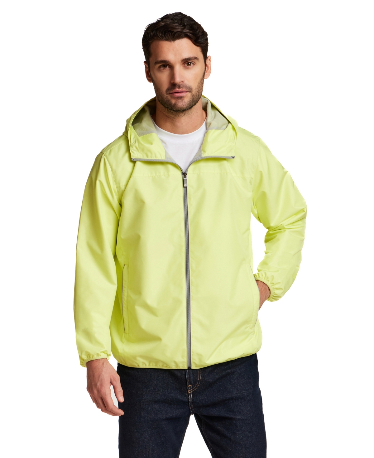 Weatherproof Men's Hooded Water-Resistant Lightweight Windbreaker Jacket - Lemon