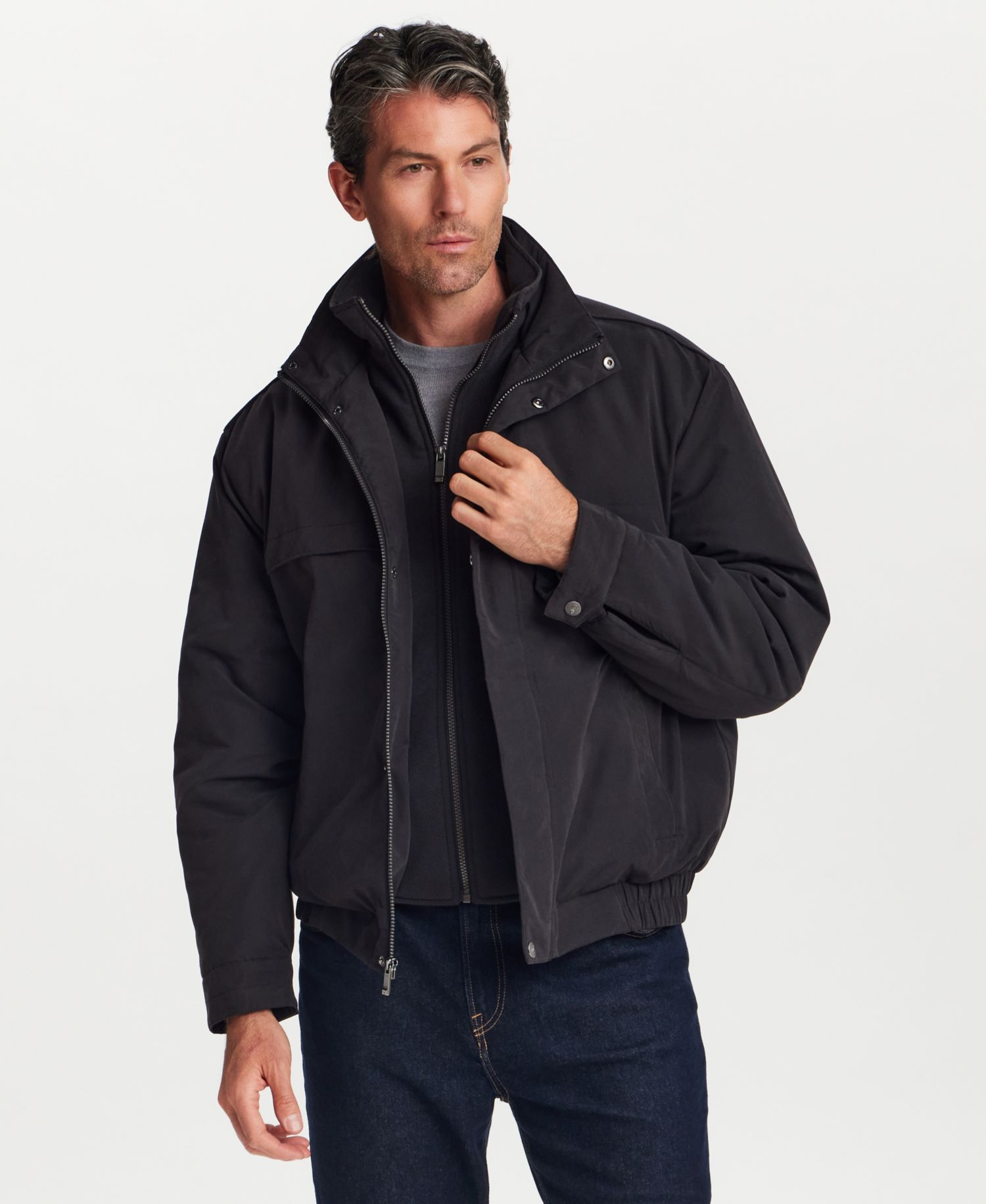 Men's Microfiber Fleece-Lined Bib Front Bomber Jacket
