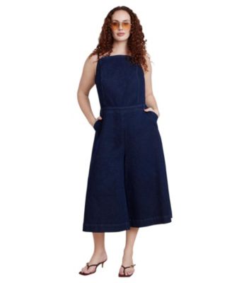 Plus Size Square Neck Wide-Leg Denim Jumpsuit