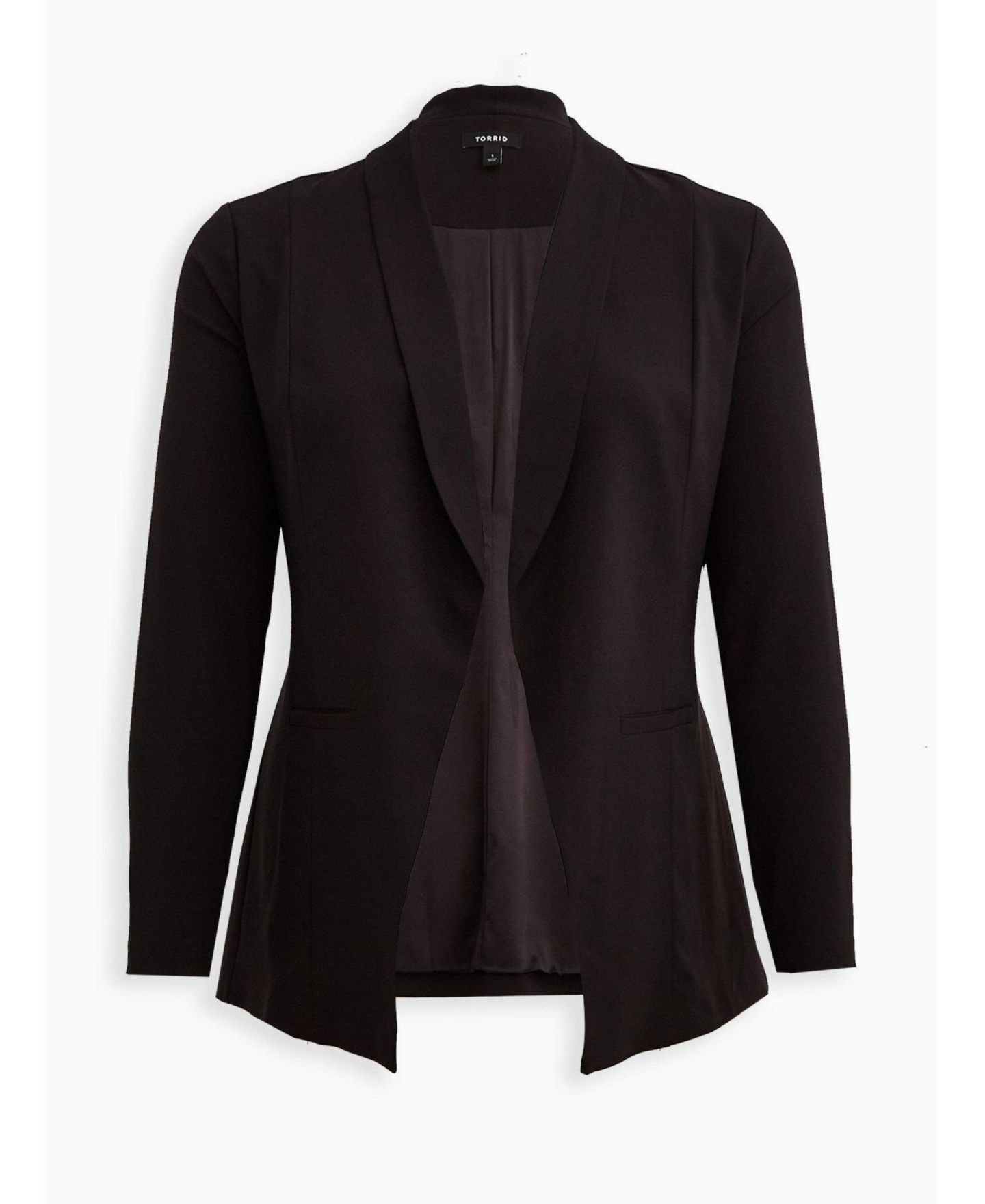 Женский пиджак Torrid Plus Size Longline Shawl-Collar Blazer, цвет: Глубокий чёрный — фото 4