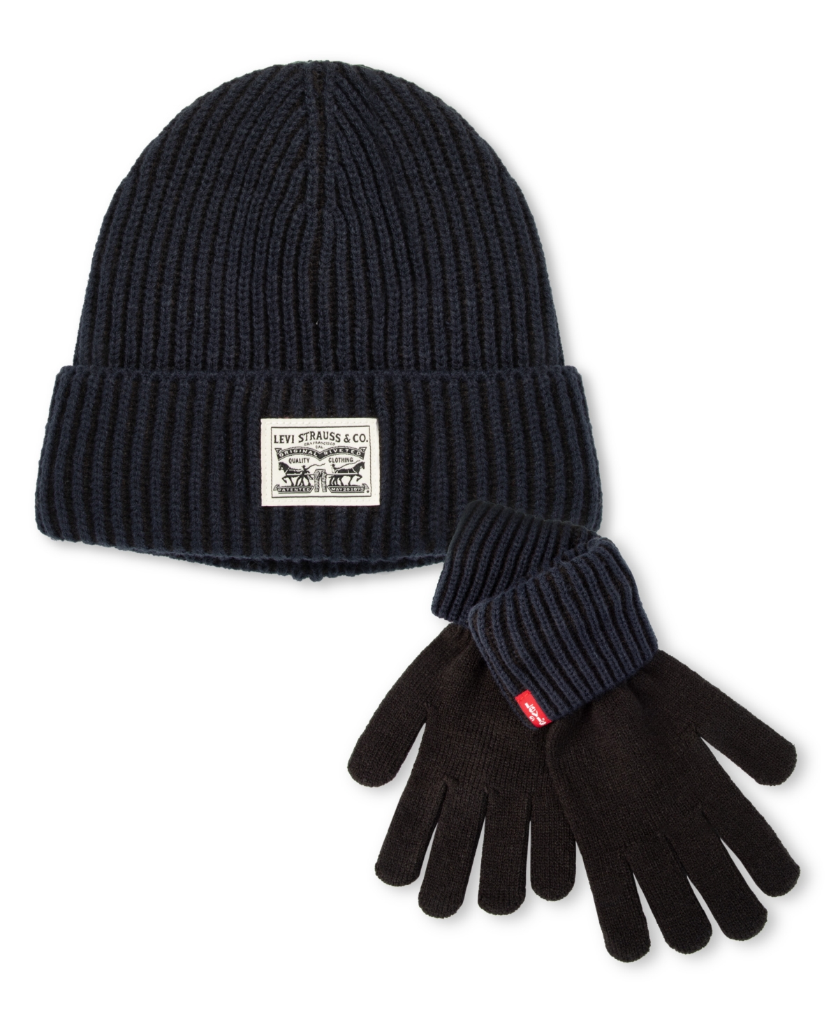 Levi's Men's Fleece-Lined Rib-Knit Beanie & Gloves, 2-Piece Set