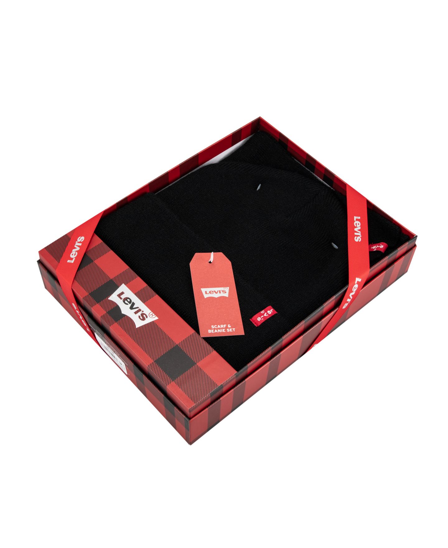 Мужские комплекты Levi's Red Tab Logo Cold Weather Knit Beanie and Scarf, 2-Piece Set, цвет: Чёрный — фото 7