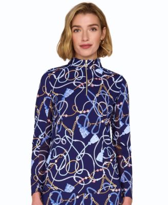 Women's Golf Mock-Neck Quarter-Zip Long-Sleeve Mesh Top