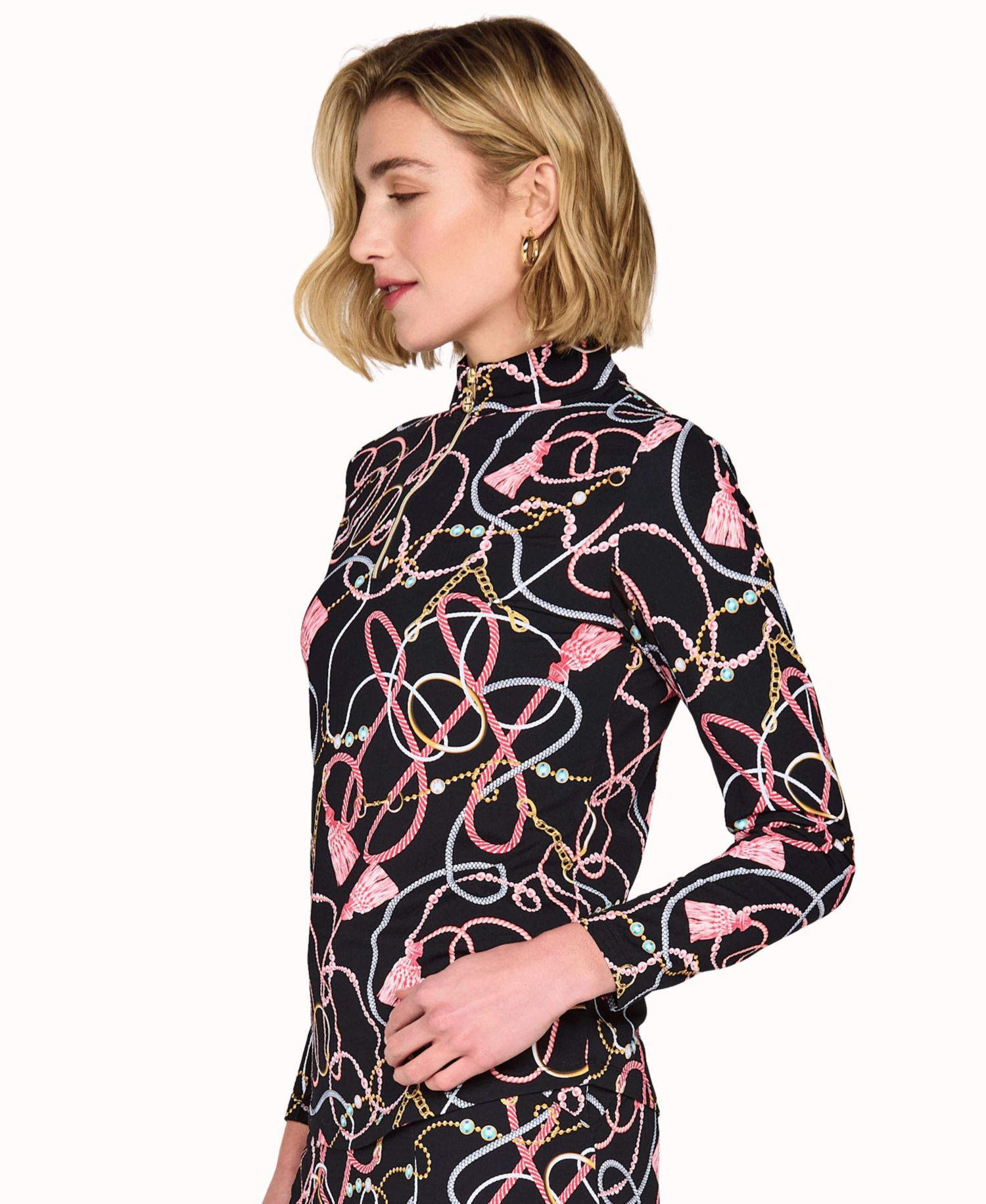 Women's Golf Mock-Neck Quarter-Zip Long-Sleeve Mesh Top