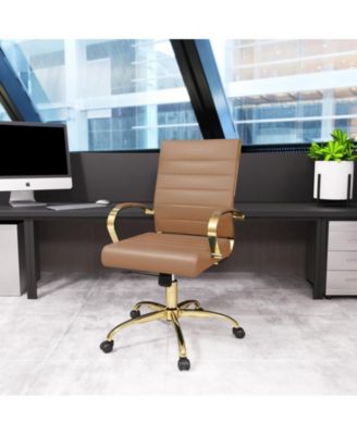 (Set of 6) Benmar Modern Leather Office Desk Chair with Gold Frame Finish and Swivel Home Office