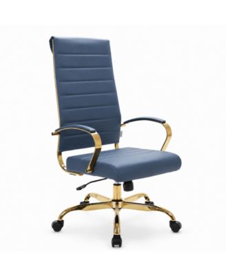 Benmar High-Back Leather Office Chair with Gold Accents, Adjustable Height, Swivel and Tilt Conference Desk Chair