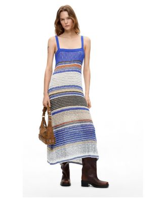 Women's Square Neck Striped Long Knit Dress