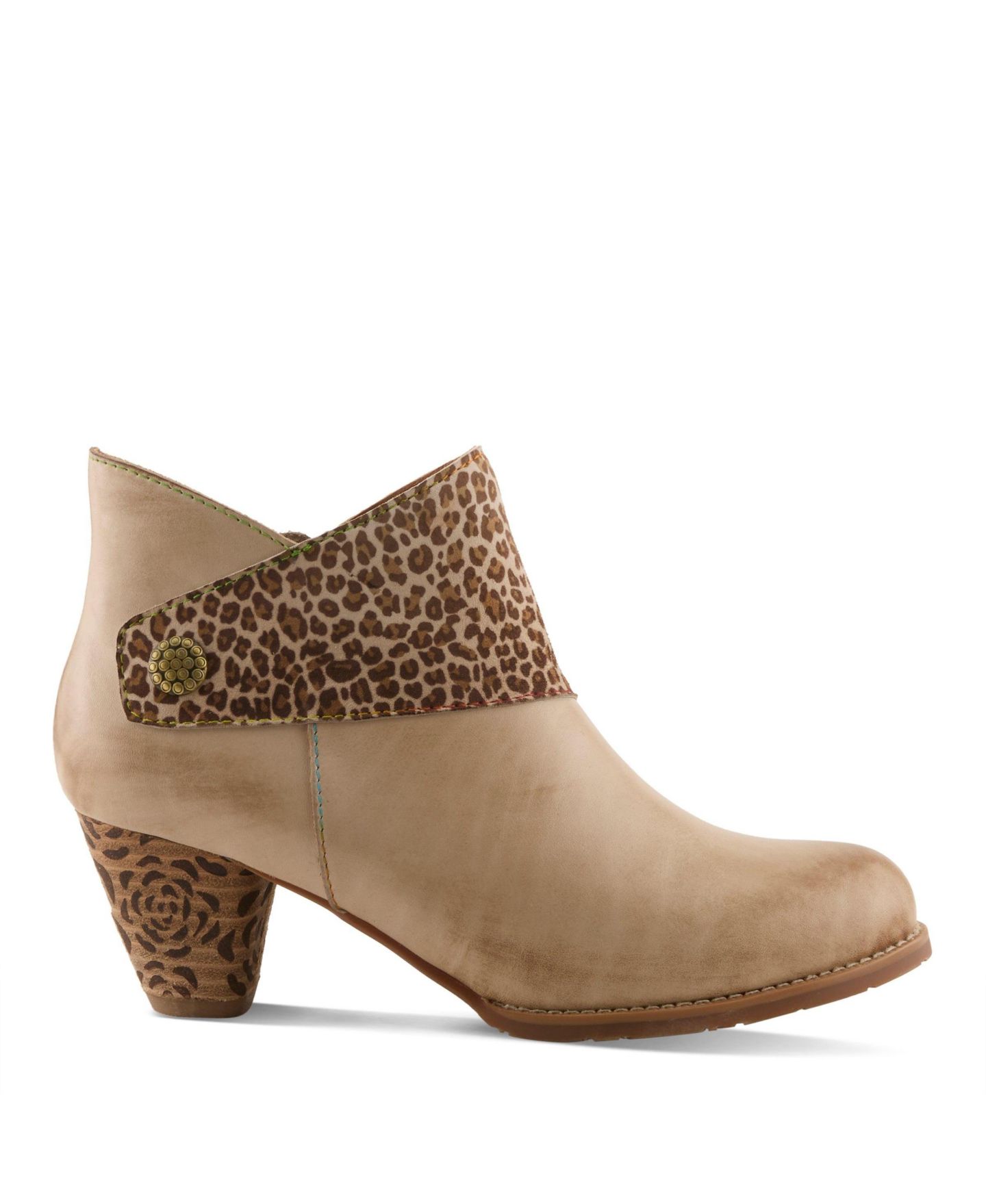 Женские ботинки L'Artiste Herekitty leo Leather Ankle Boots with Leopard Accent, цвет: Бежевый разноцветный — фото 4