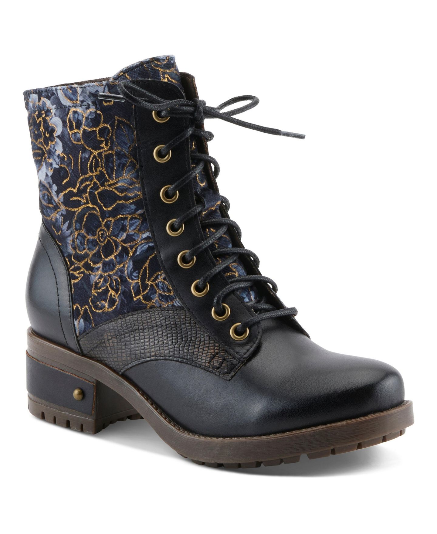 Женские ботинки L'Artiste Marty-flow Lace-up Boots with Tapestry Detail, цвет: Чёрный разноцветный — фото 1