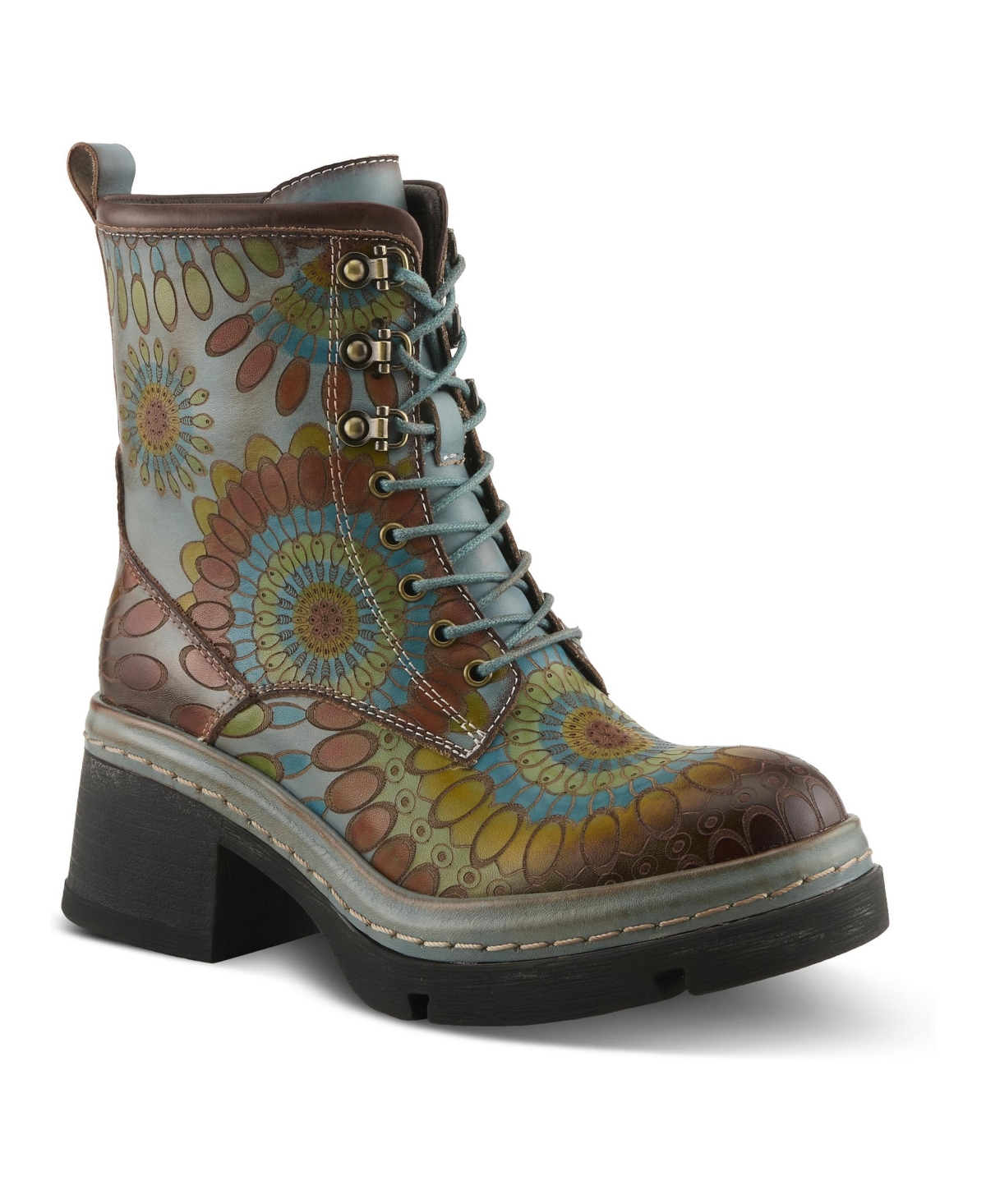 L'Artiste Women's Spring Step Carnivale Bootie with Hand-Painted Leather Vamp - Blue multi