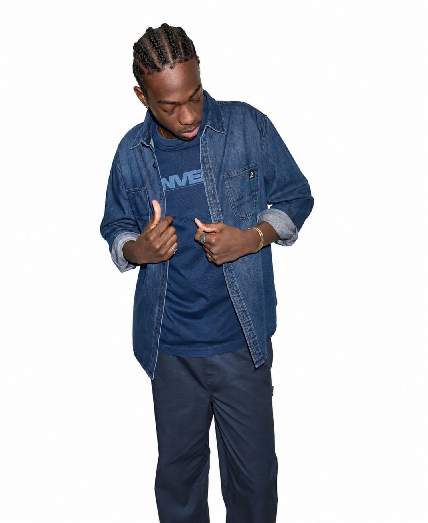 Men's Denim Long-Sleeve Button-Down Shirt