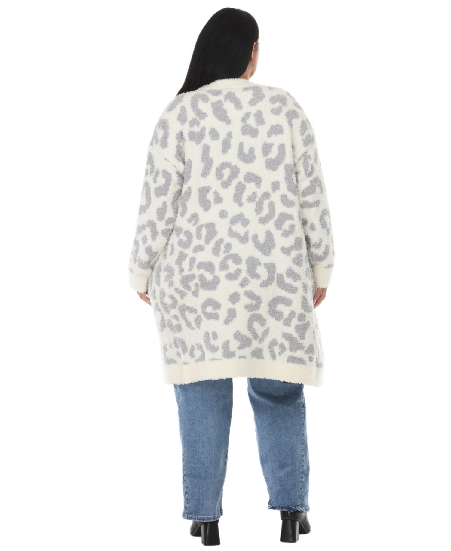 Plus Size Leopard-Print Sherpa Open-Front Cardigan Sweater