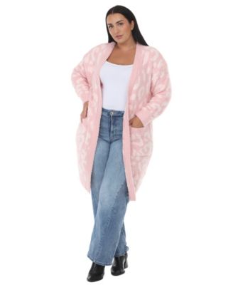 Plus Size Leopard-Print Sherpa Open-Front Cardigan