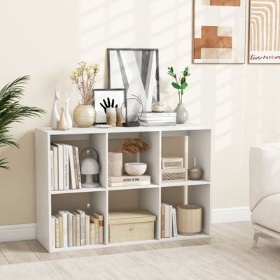 6-Cube Bookshelf with Back Guardrail for Living Room