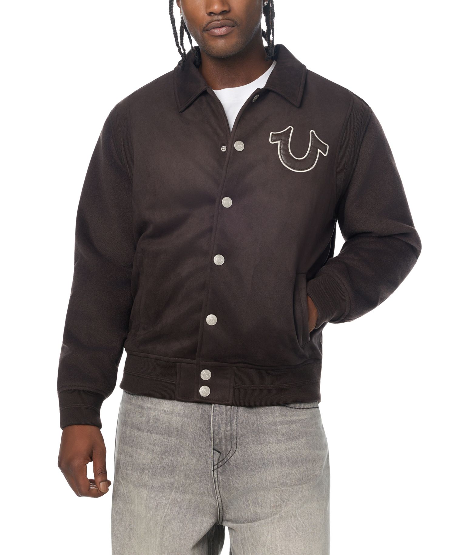 Men's Logo Faux-Suede Regular-Fit Bomber Jacket