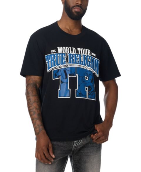 Мужская футболка True Religion Arched Logo Buddha Graphic Regular-Fit Puff-Print, цвет: Угольно-чёрный