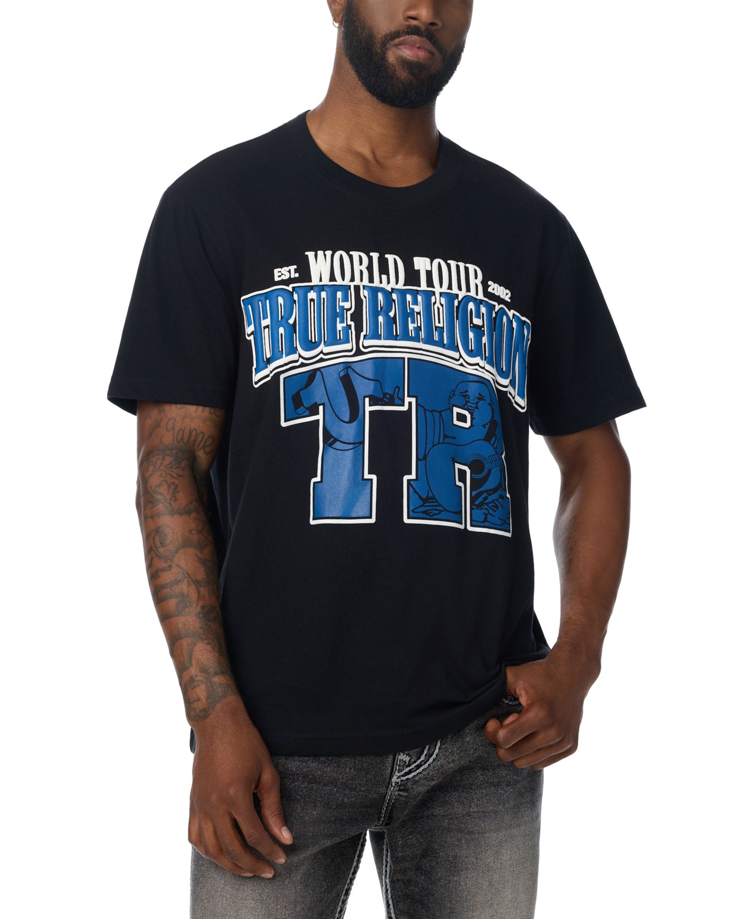 Men's Arched Logo Buddha Graphic Regular-Fit Puff-Print T-Shirt