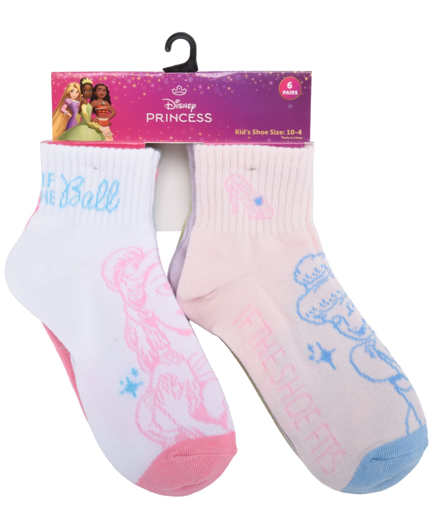 Girls' 4-16 Disney Princess Ankle Crew Socks, 6-Pack