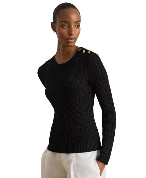 Женский свитер Lauren Ralph Lauren Petite Button-Trim Cable-Knit, цвет: Чёрный