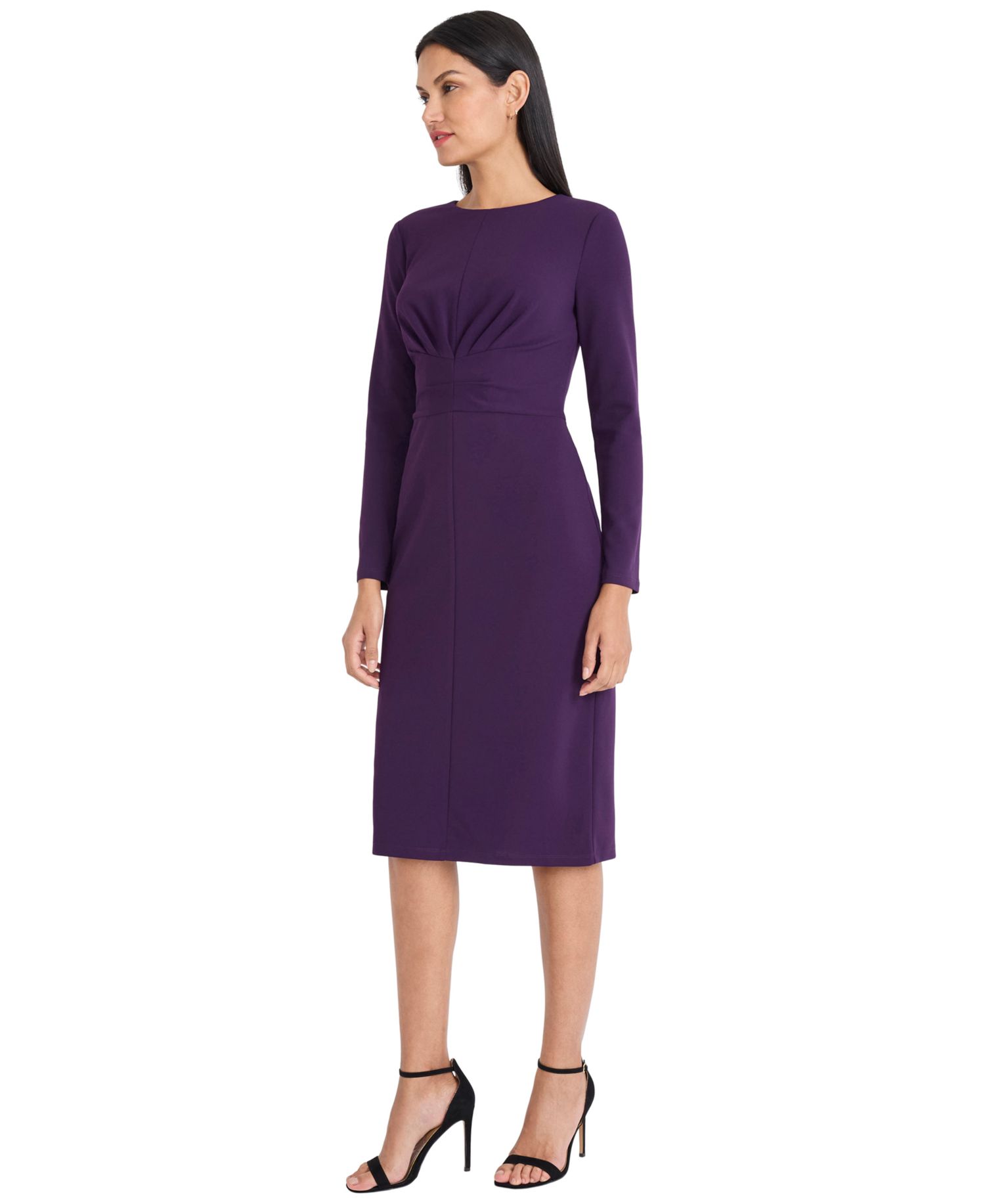 Women's Scuba-Crepe Gathered Midi Dress