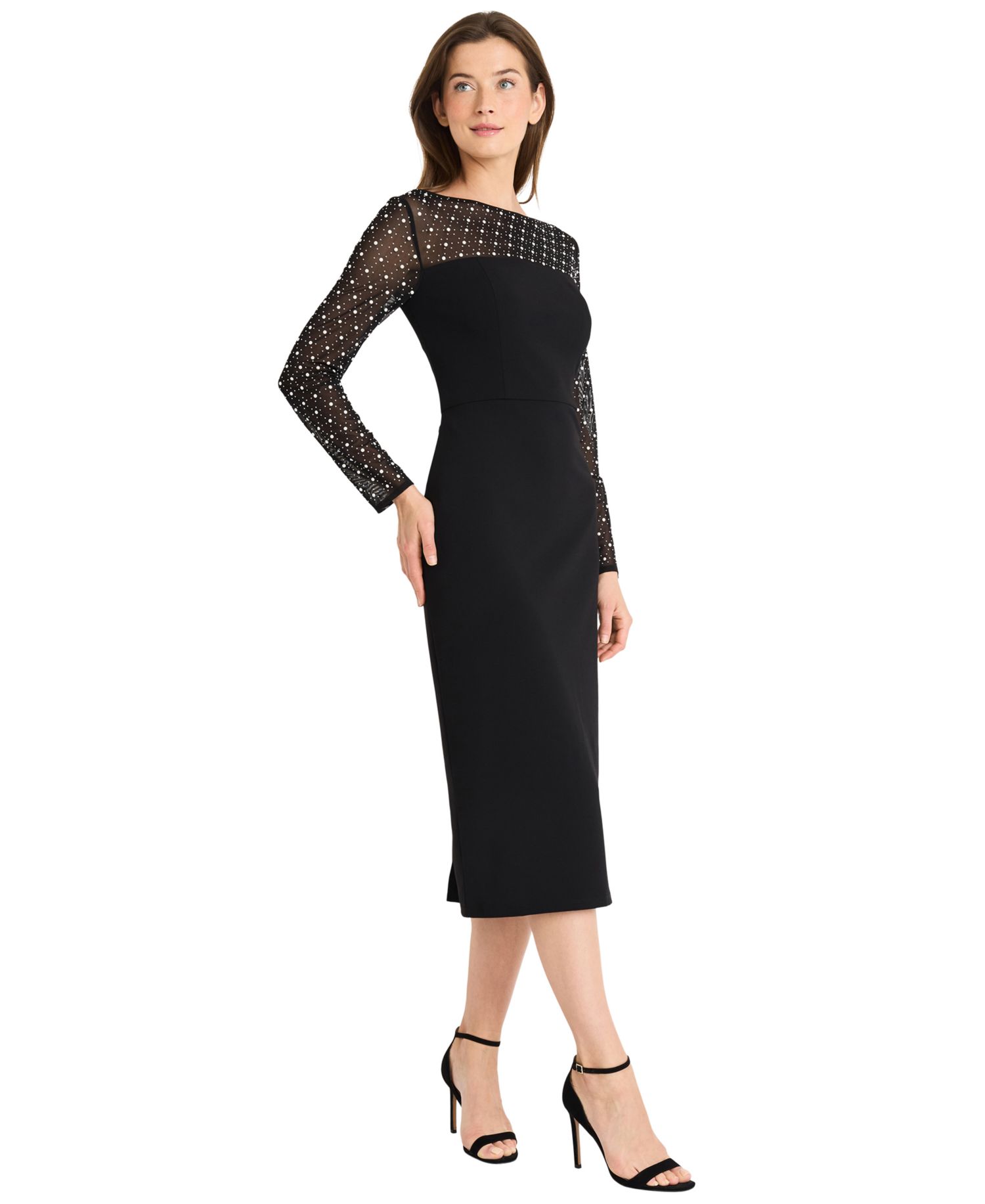 Women's Illusion Neckline Boat-Neck Long-Sleeve Sheath Dress