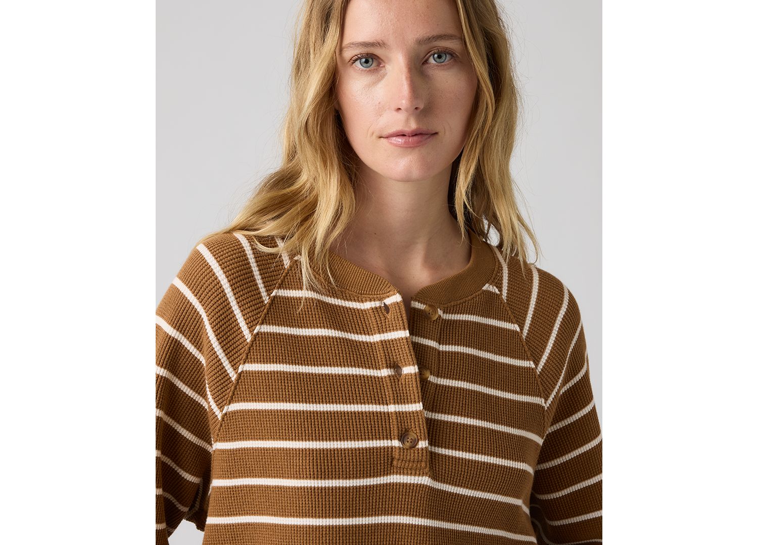 Plus Size Lassen Waffle-Knit Button-Up Henley