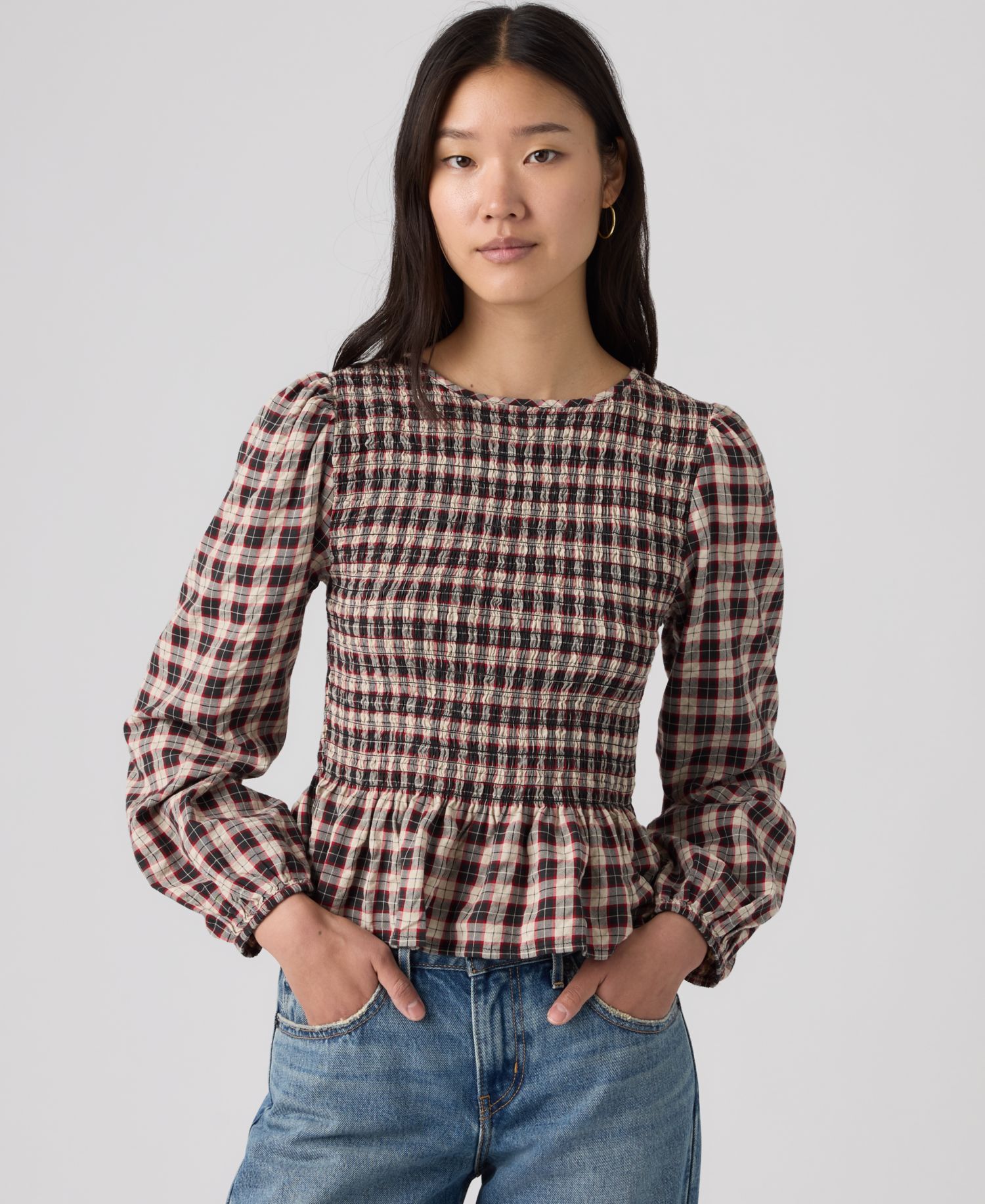 Plus Size Ashton Long-Sleeve Floral-Print Peplum Blouse