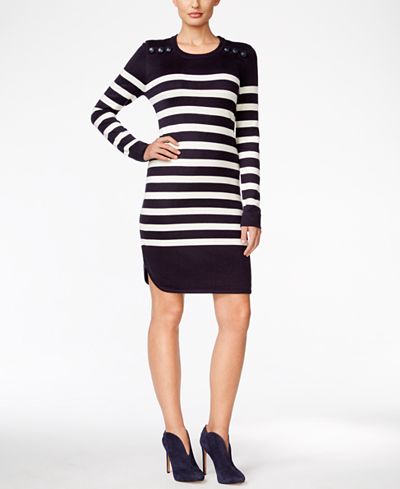 Jessica Howard Button-Accent Striped Sweater Dress