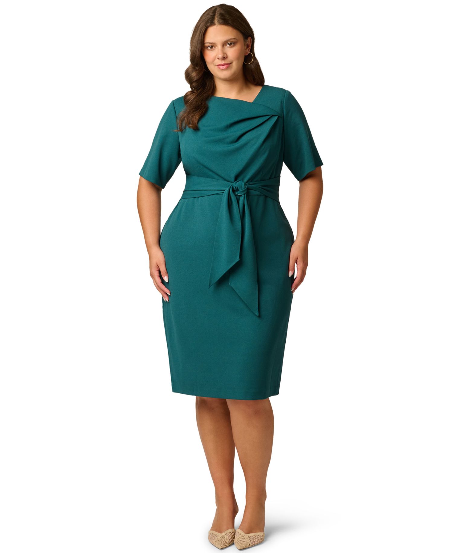 Plus Size Crepe Asymmetrical Knee-Length Sheath Dress