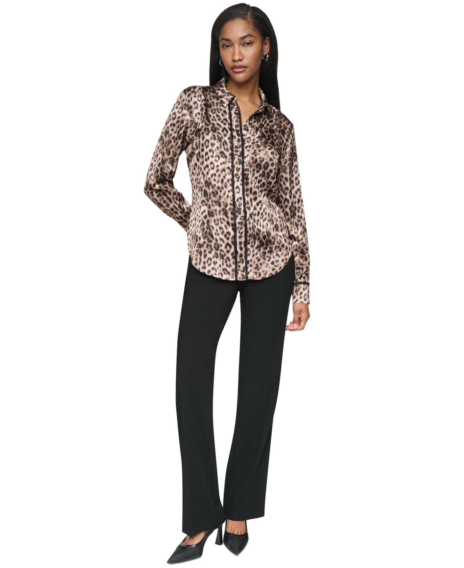 Women's Leopard-Print Long-Sleeve Blouse