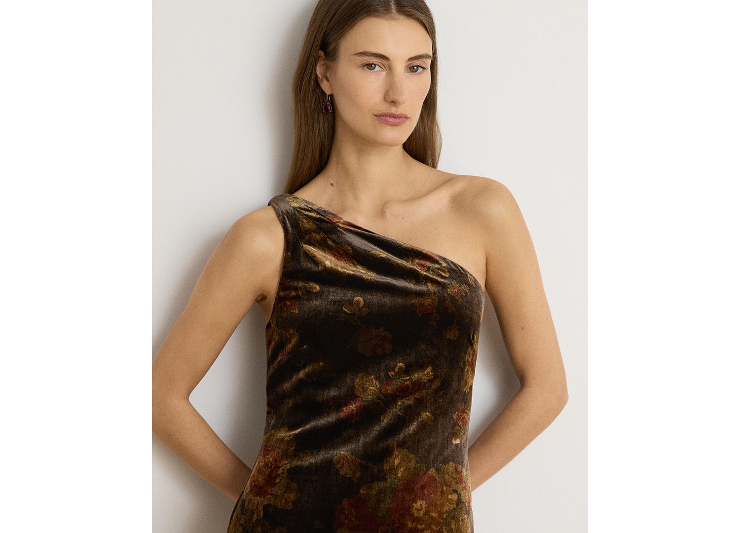 Women's One-Shoulder Floral Velvet Gown
