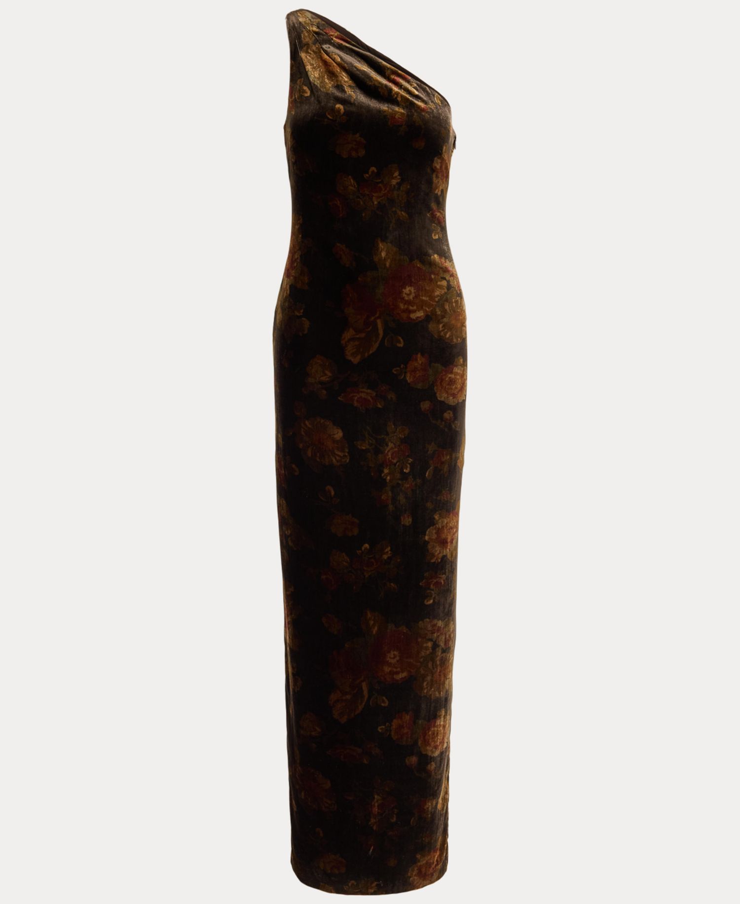 Women's One-Shoulder Floral Velvet Gown