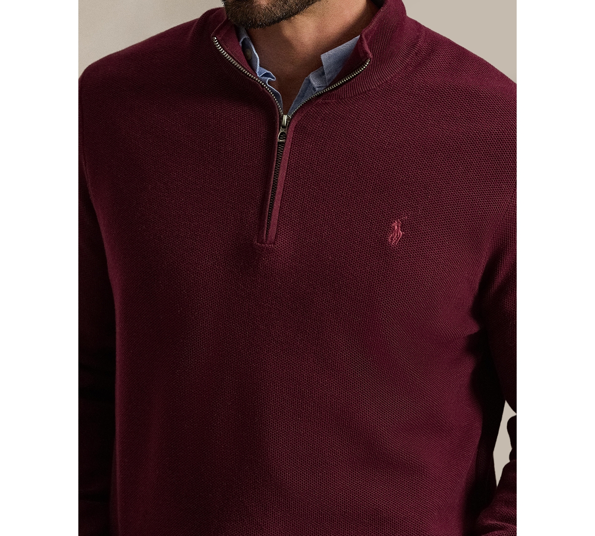 Polo Ralph Lauren Men's Mesh-Knit Quarter-Zip Cotton Sweater