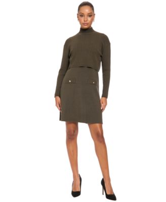 Women's Mock Neck Long-Sleeve Two-Piece Sweater Dress