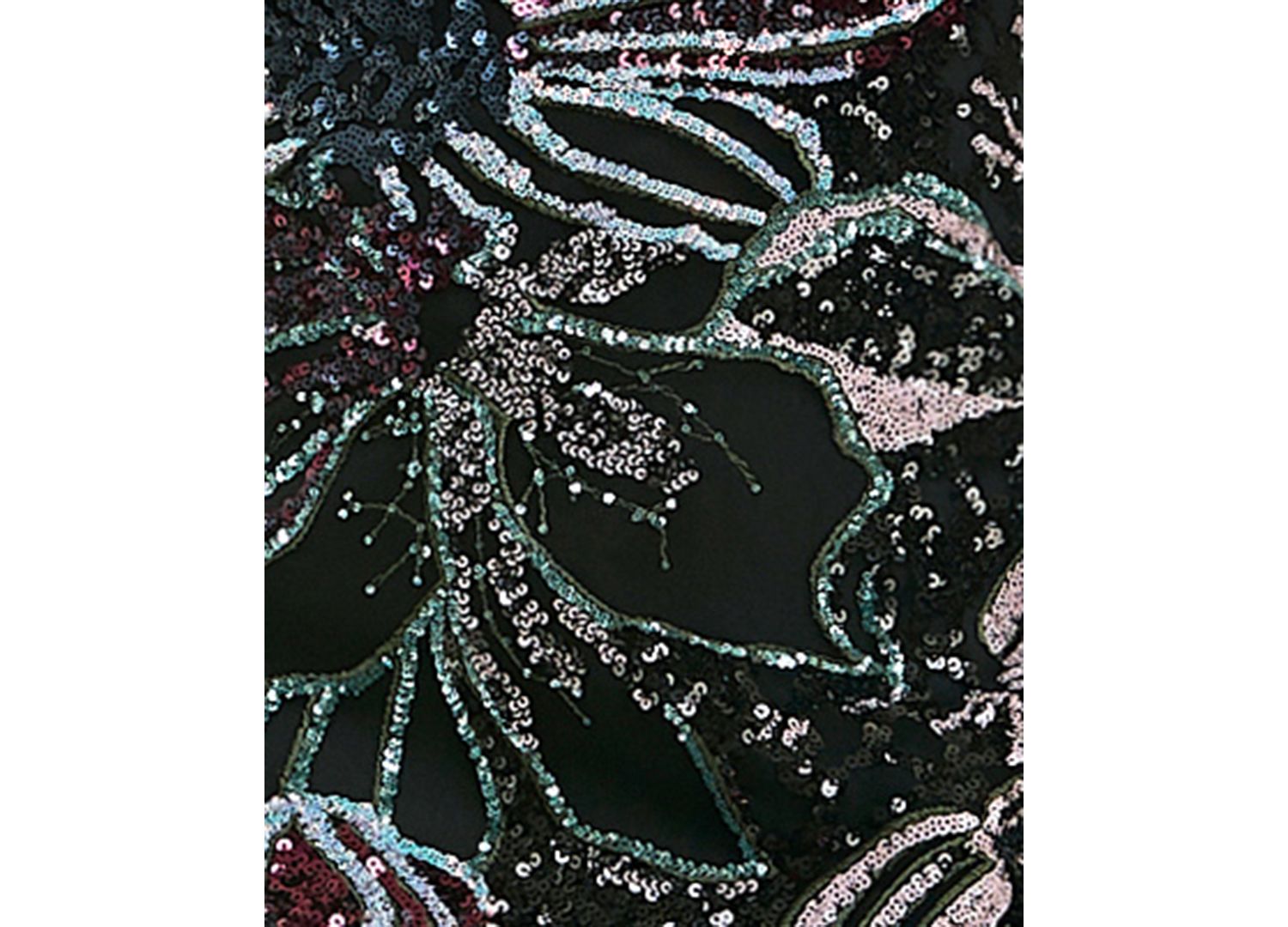 Juniors' V-Neck Sequin Floral Long Dress