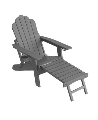 Folding Adirondack Chair with Retractable Ottoman, Weather Resistant Fire Pit Patio Chair with Cup Holder Lawn Outdoor Lounge Chair