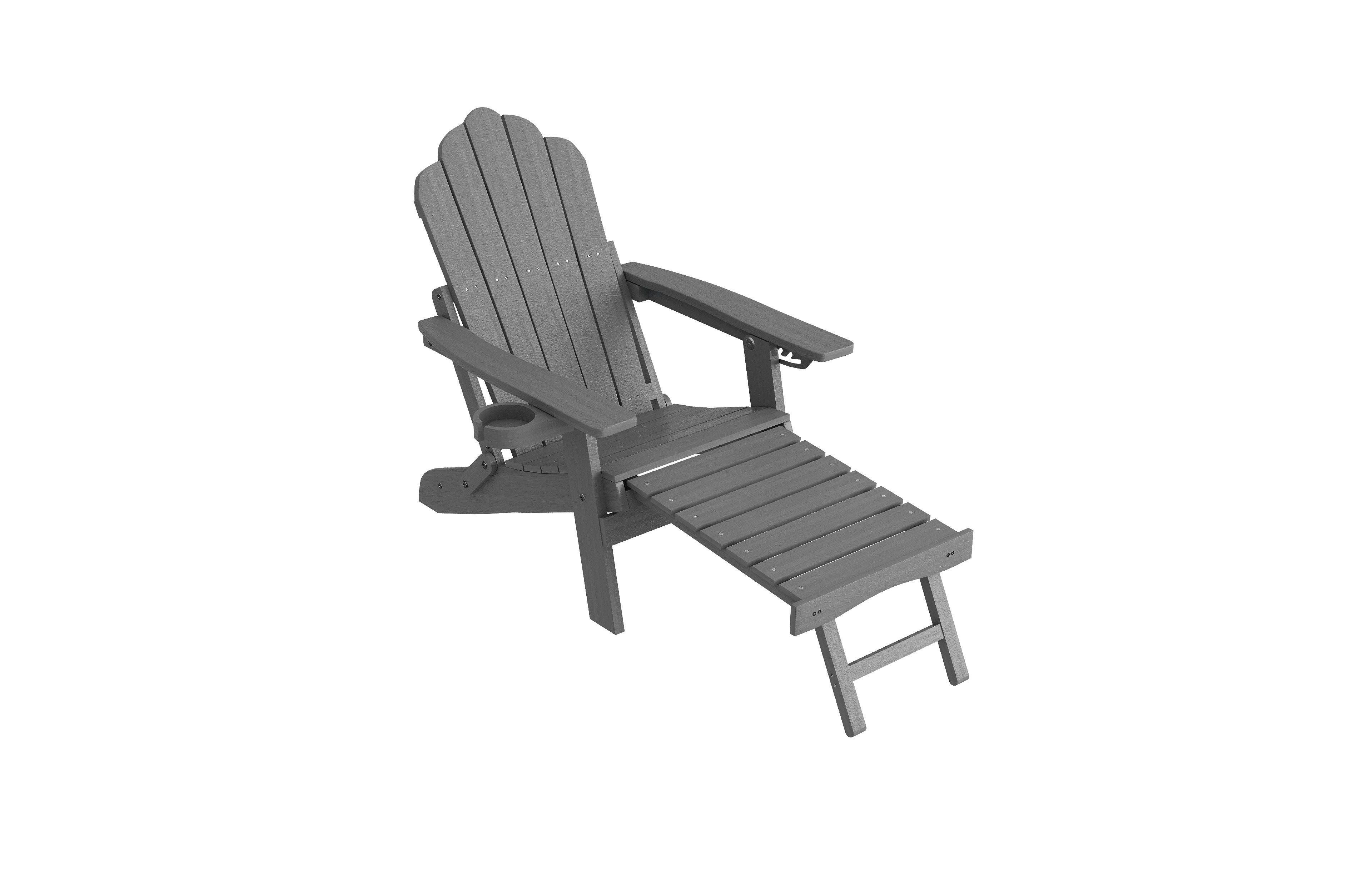 Sonkuki Folding Adirondack Chair with Retractable Ottoman, Weather Resistant Fire Pit Patio Chair with Cup Holder Lawn Outdoor Lounge Chair