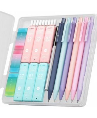 Cute Mechanical Pencil Set 6Pieces, 0.5 and 0.7mm with 360 HB Leads and Erasers, Aesthetic School Supplies