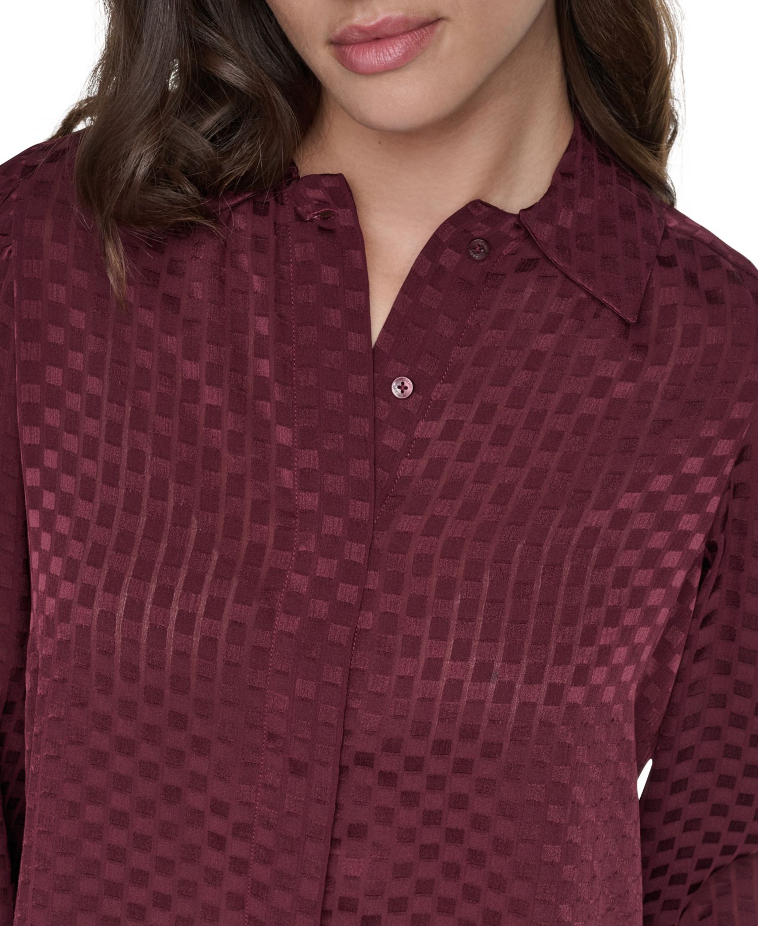 Petite Long-Sleeve Puff-Sleeve Button-Front Blouse