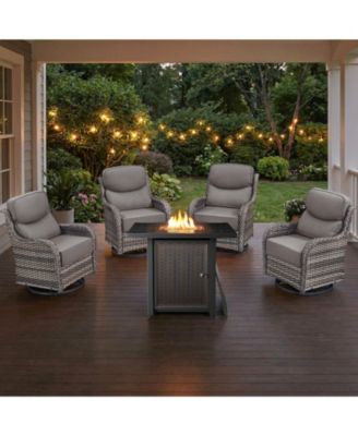 Homile Outdoor Rocking Swivel Chair Set with 6inch Cushions and Square Outdoor Fire Pit Table 50,000 BTU