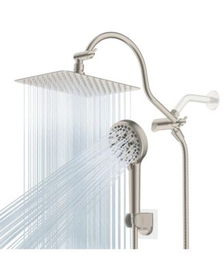 10'' All Metal Rainfall Handheld Shower Head Extension Arm Hose Holder Square
