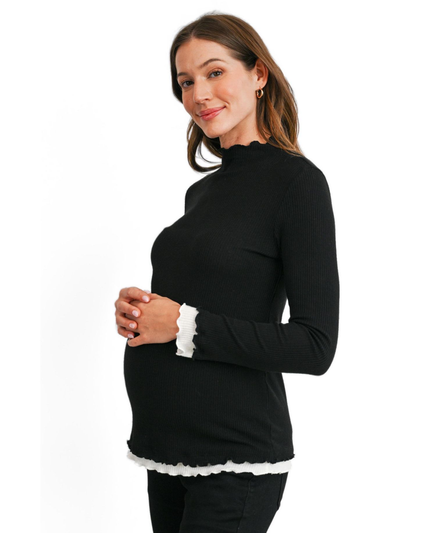Maternity Ribbed Mock Neck Long-Sleeve Tunic