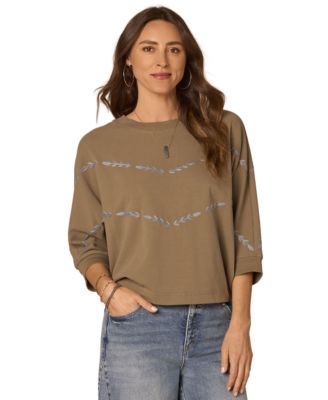 Women's 3/4-Length Dolman Sleeve Scoop Neck Striped Blouse