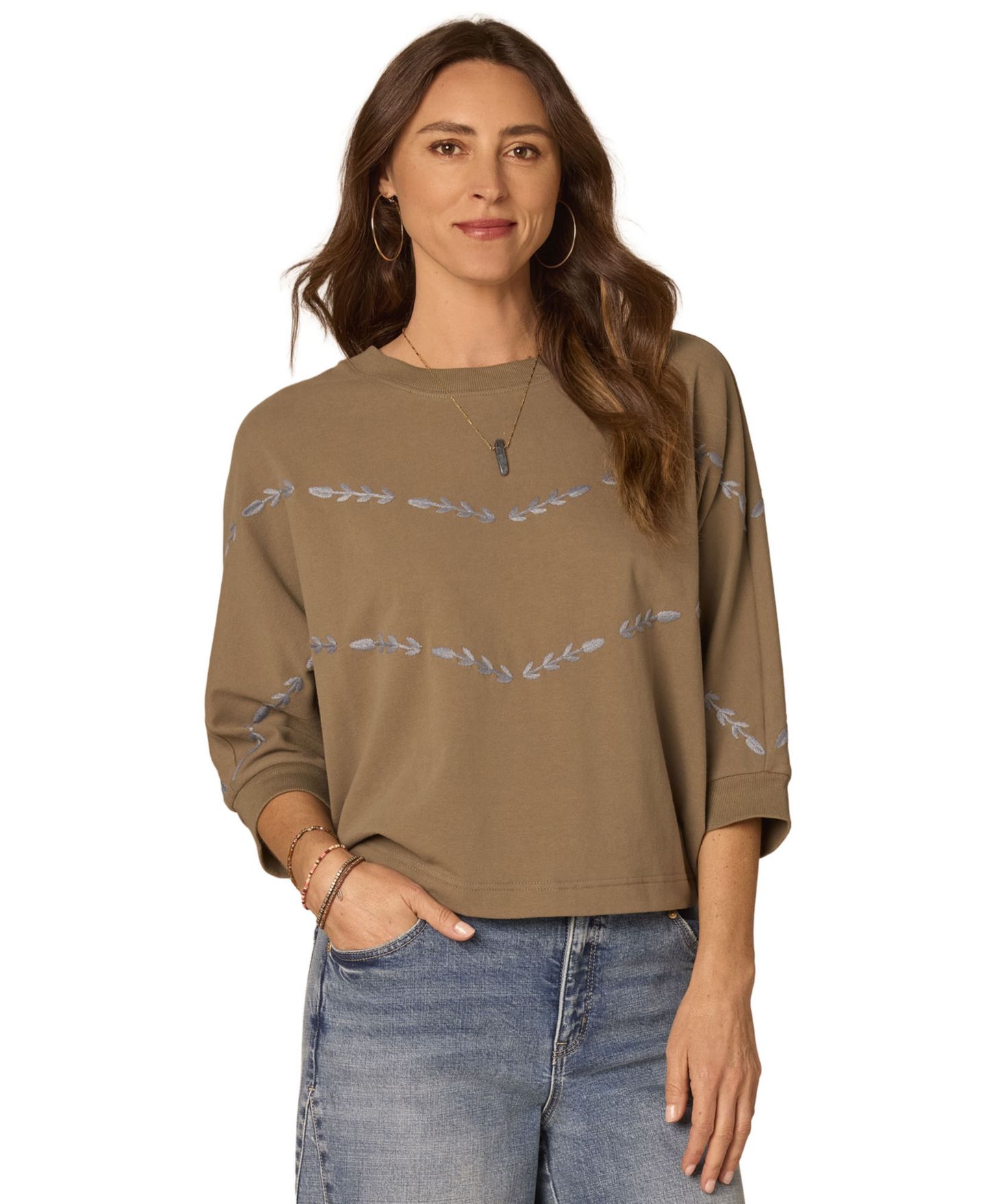 Женская блузка Democracy 3/4-Length Dolman Sleeve Scoop Neck Striped Blouse, цвет: Дубовый / Синий теневой — фото 1
