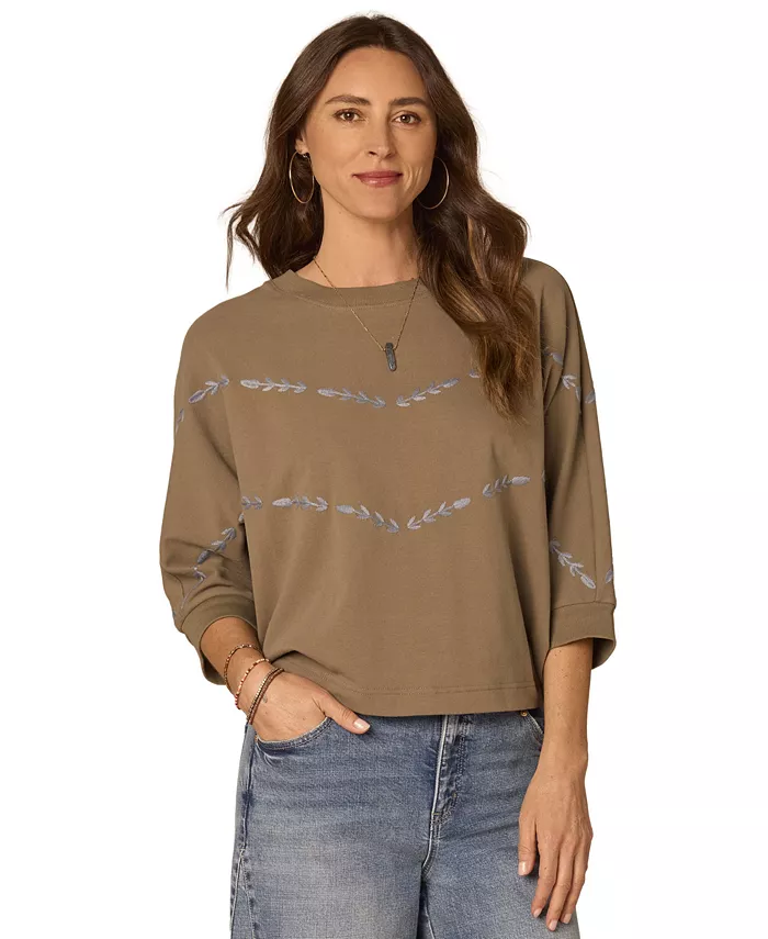 Women's 3/4-Length Dolman Sleeve Scoop Neck Striped Blouse