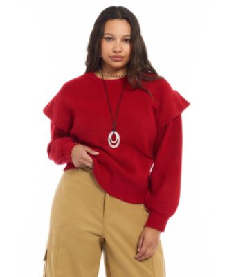 Plus Size Mock Neck Balloon-Sleeve Sweater